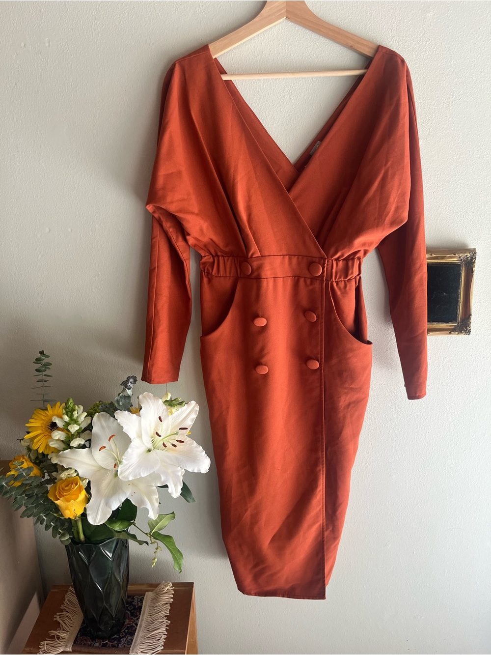 ASOS Rust Wrap-Front Midi Dress